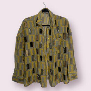 Vintage Sparkle Shine Hipster Hippie Artsy Geo Geometrical Button Boho Blouse
